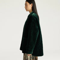 BOTANICAL COAT IN QUILTED VELVET - BOTTLE GREEN