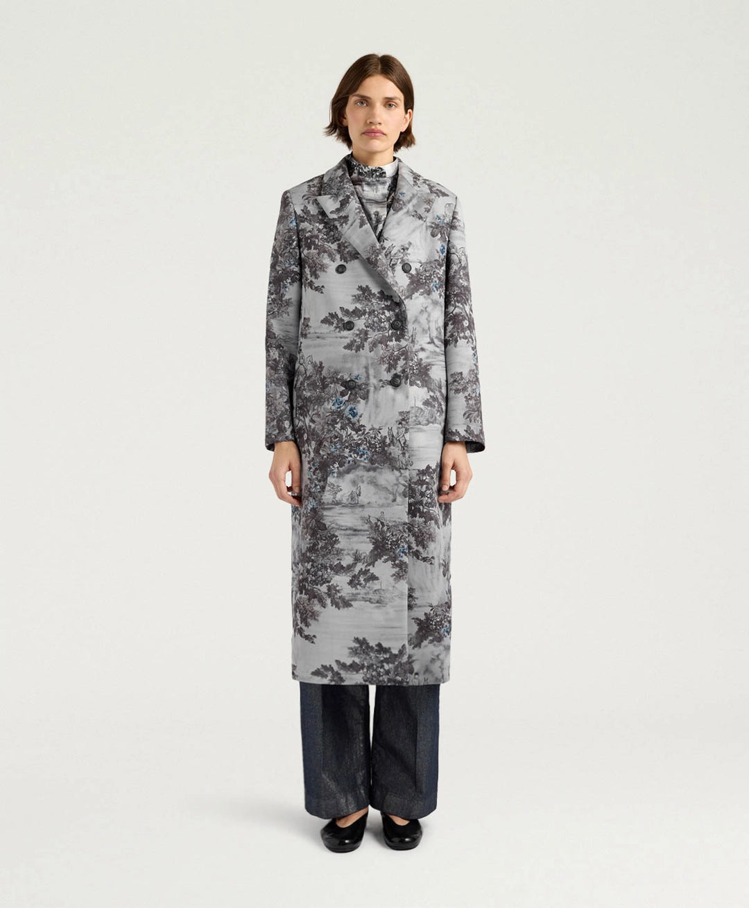 LEMONADE COAT IN PRINTED BONDED MELTON - SILVER MULTICOLOR