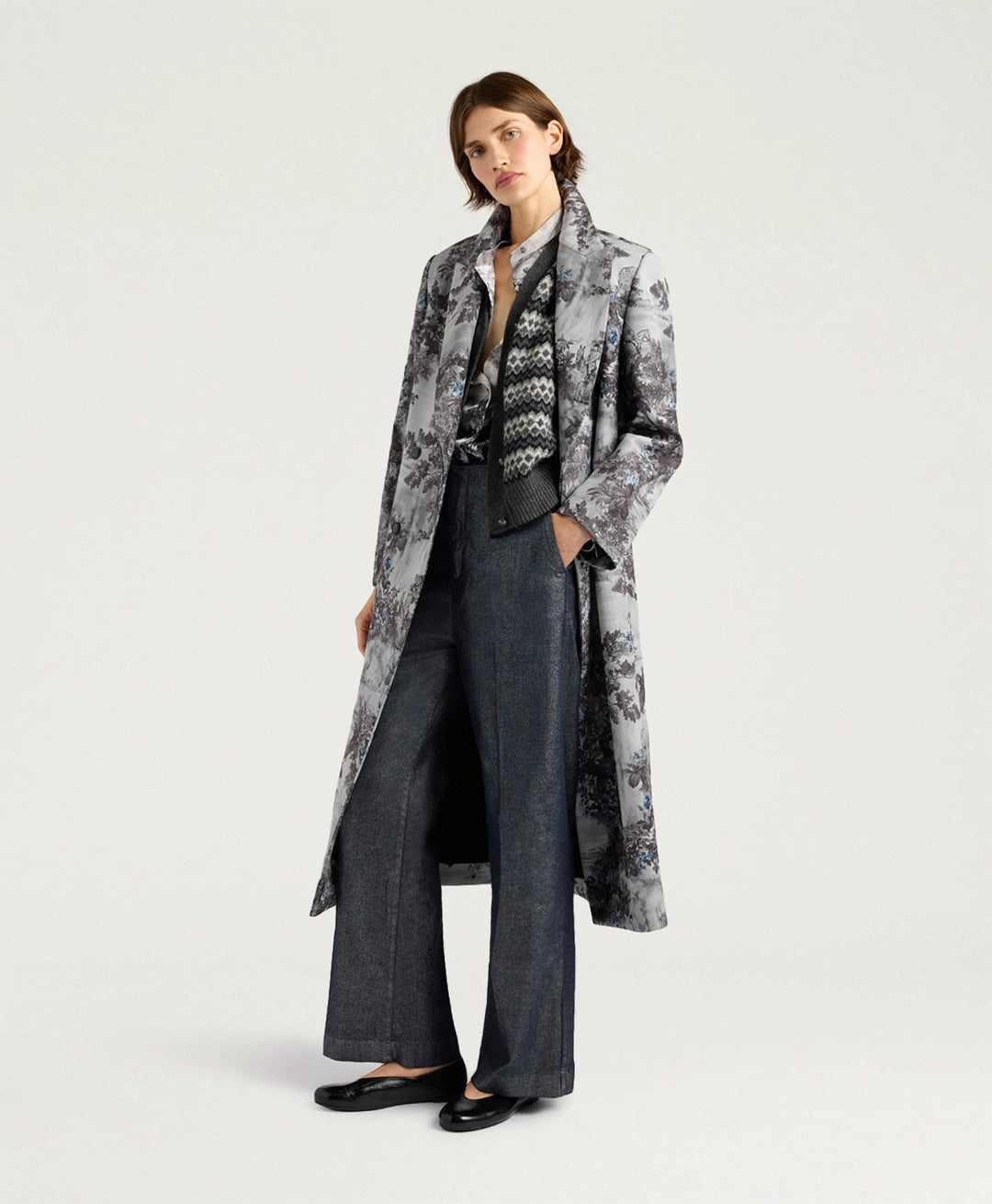 LEMONADE COAT IN PRINTED BONDED MELTON - SILVER MULTICOLOR