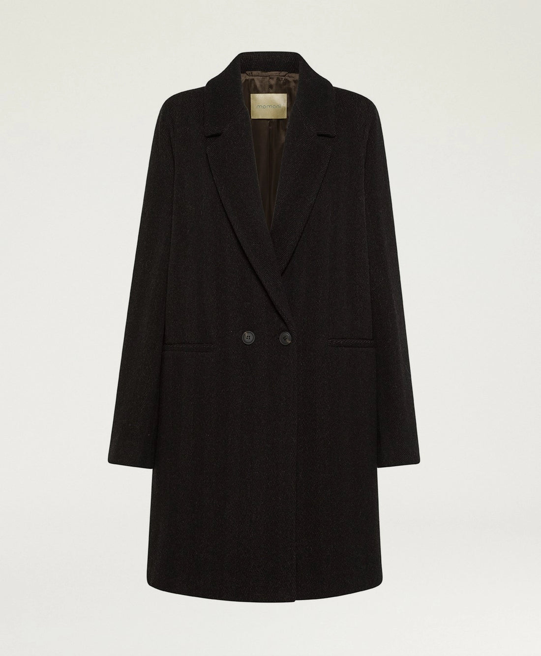 CARLO COAT IN CHEVRON WOOL - BLACK/COCOA