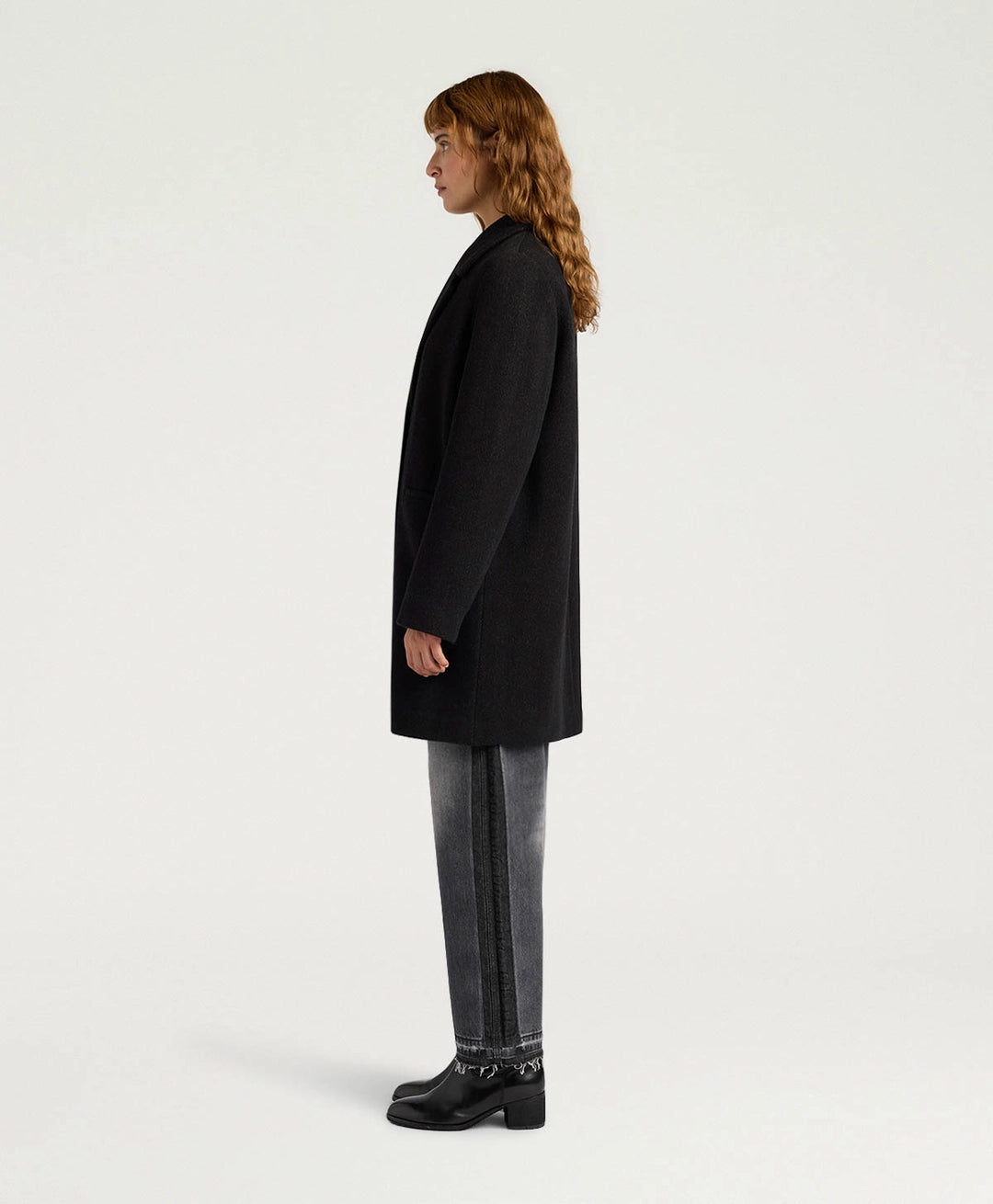 CARLO COAT IN CHEVRON WOOL - BLACK/COCOA