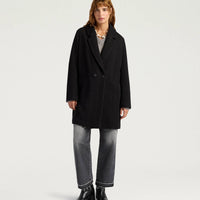 CARLO COAT IN CHEVRON WOOL - BLACK/COCOA