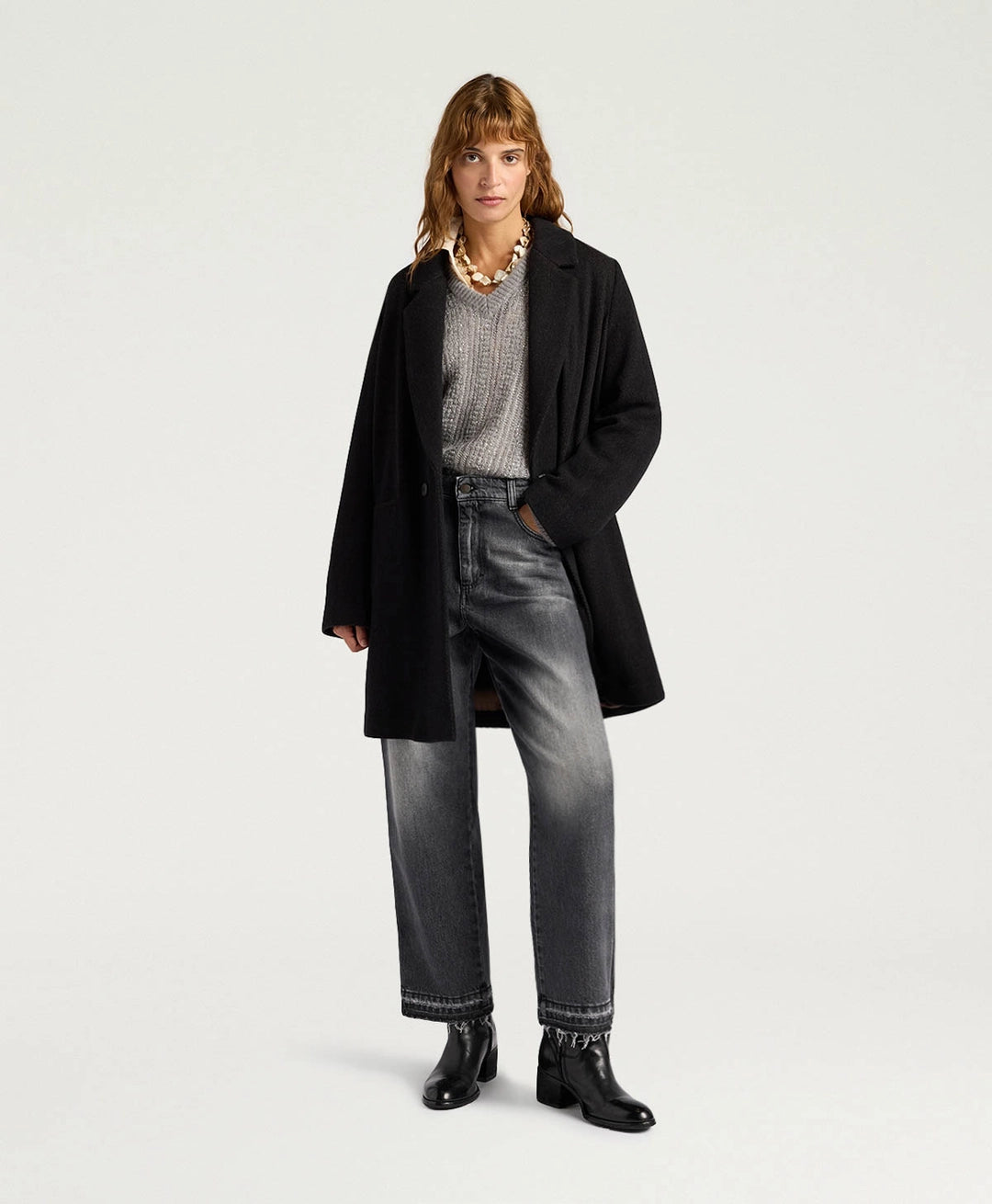 CARLO COAT IN CHEVRON WOOL - BLACK/COCOA