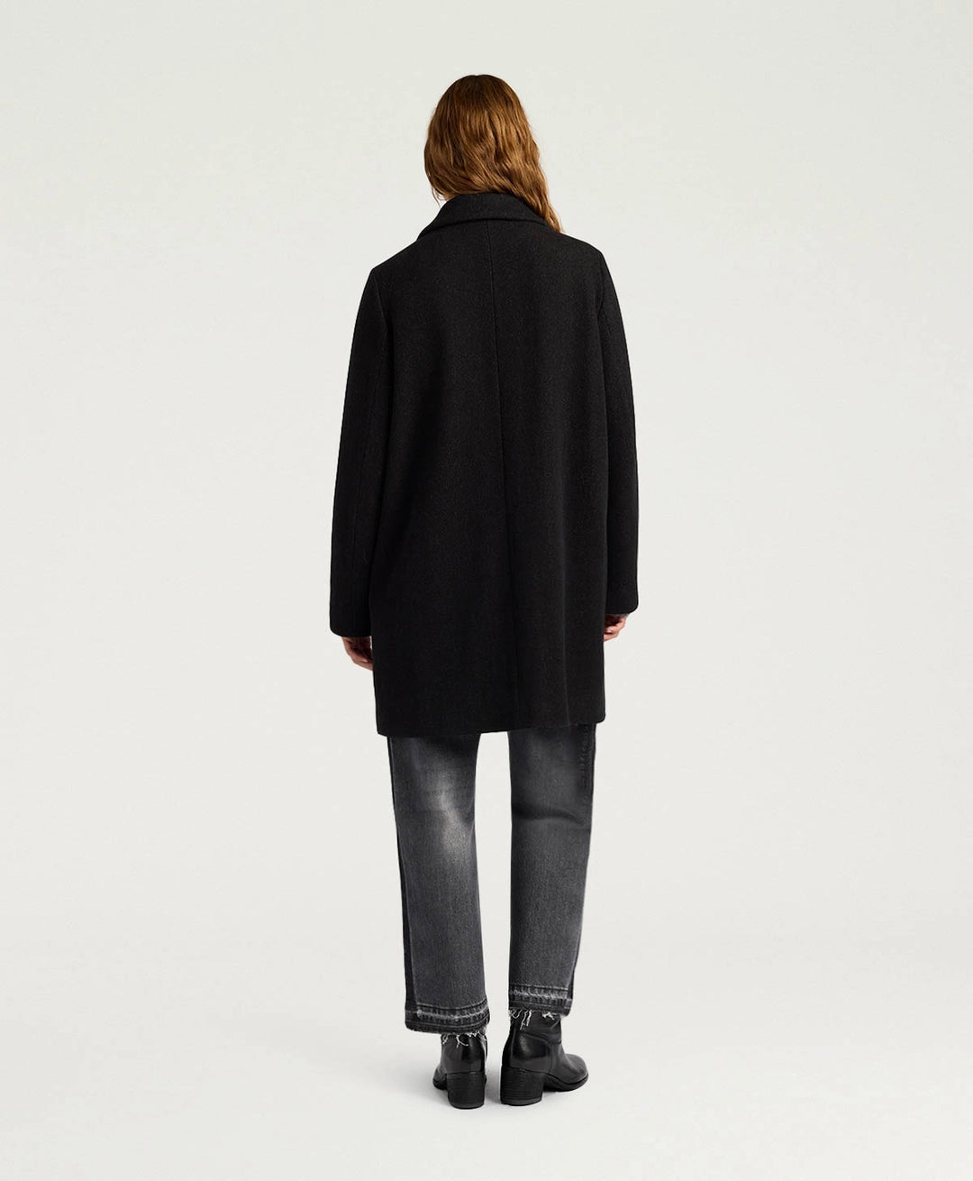 CARLO COAT IN CHEVRON WOOL - BLACK/COCOA