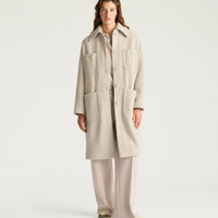 TRENT COAT IN CHEVRON WOOL - CREAM/BEIGE