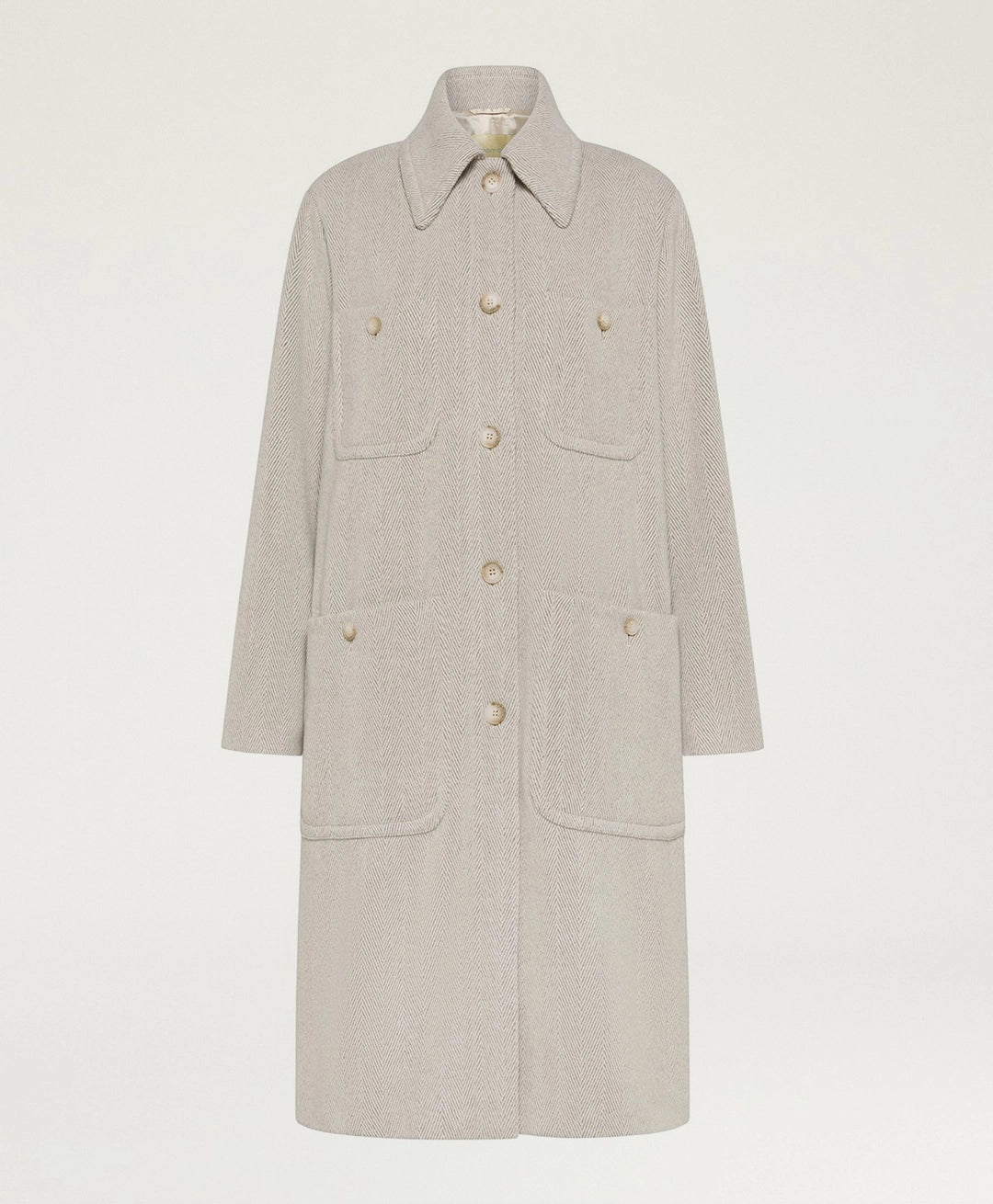TRENT COAT IN CHEVRON WOOL - CREAM/BEIGE