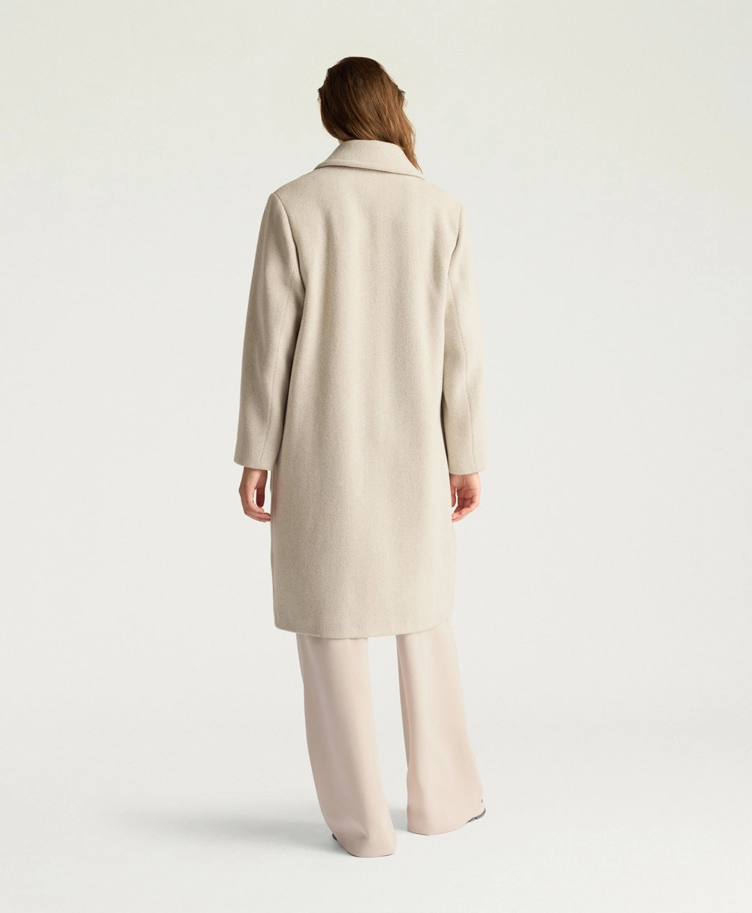 TRENT COAT IN CHEVRON WOOL - CREAM/BEIGE