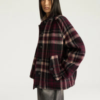 BRIGHTON COAT IN DOUBLE-FACE WOOL - BURGUNDY MULTICOLOR