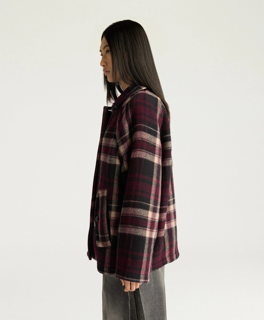 BRIGHTON COAT IN DOUBLE-FACE WOOL - BURGUNDY MULTICOLOR