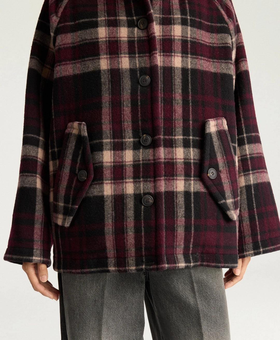 BRIGHTON COAT IN DOUBLE-FACE WOOL - BURGUNDY MULTICOLOR
