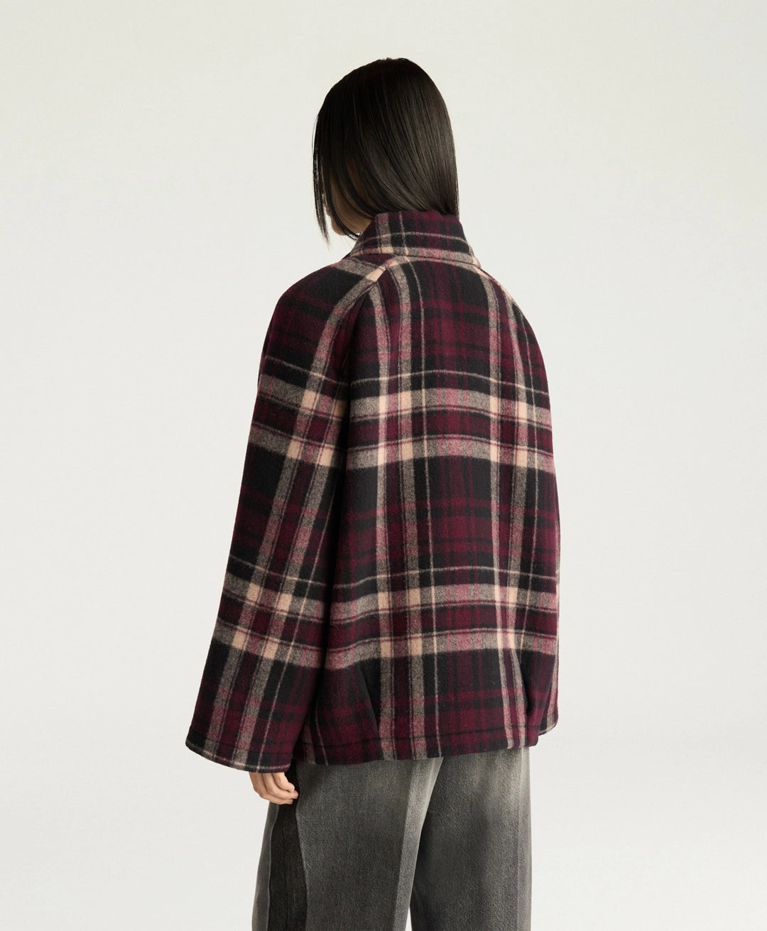 BRIGHTON COAT IN DOUBLE-FACE WOOL - BURGUNDY MULTICOLOR