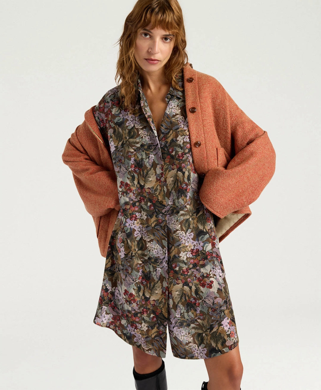 HAMPTON DRESS IN PRINTED CREPE DE CHINE - KHAKI MULTICOLOR