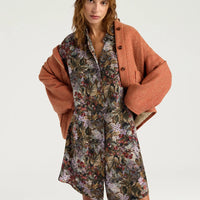 HAMPTON DRESS IN PRINTED CREPE DE CHINE - KHAKI MULTICOLOR