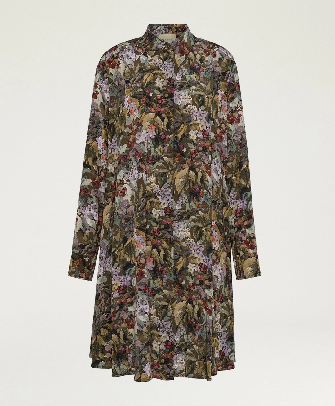 HAMPTON DRESS IN PRINTED CREPE DE CHINE - KHAKI MULTICOLOR