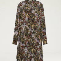 HAMPTON DRESS IN PRINTED CREPE DE CHINE - KHAKI MULTICOLOR