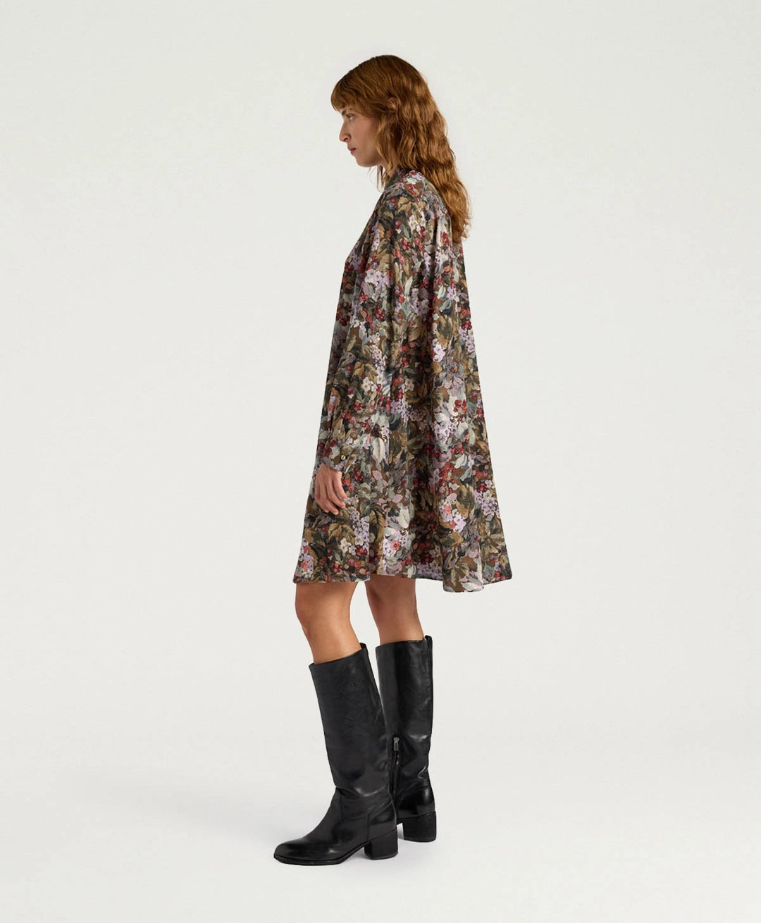 HAMPTON DRESS IN PRINTED CREPE DE CHINE - KHAKI MULTICOLOR