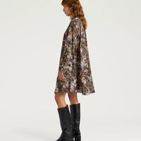 HAMPTON DRESS IN PRINTED CREPE DE CHINE - KHAKI MULTICOLOR