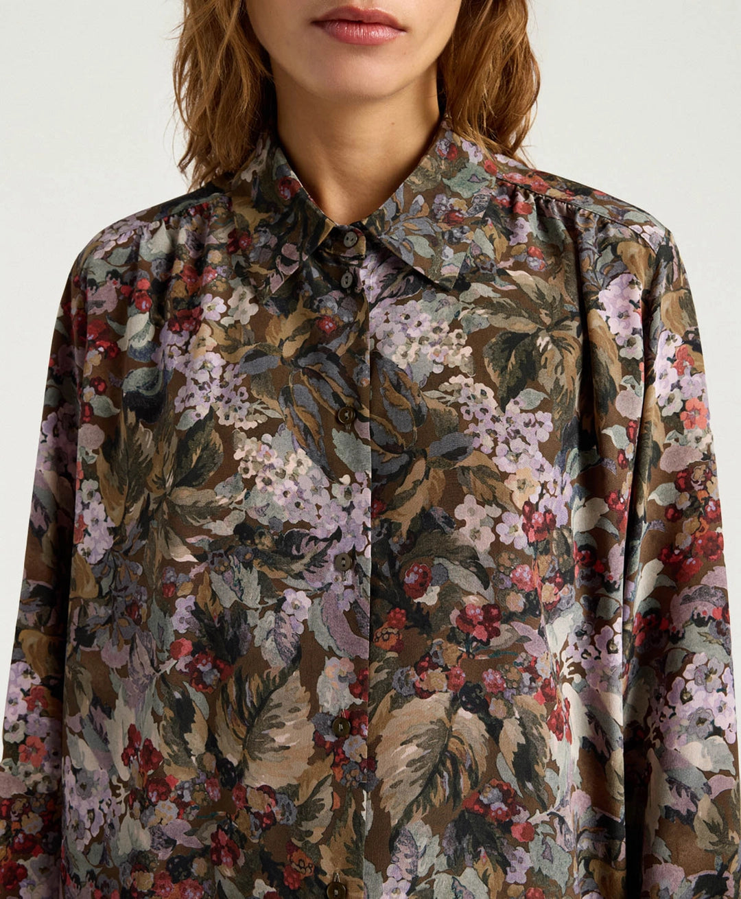 HAMPTON DRESS IN PRINTED CREPE DE CHINE - KHAKI MULTICOLOR
