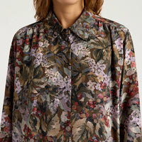 HAMPTON DRESS IN PRINTED CREPE DE CHINE - KHAKI MULTICOLOR
