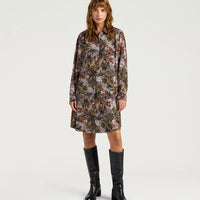 HAMPTON DRESS IN PRINTED CREPE DE CHINE - KHAKI MULTICOLOR