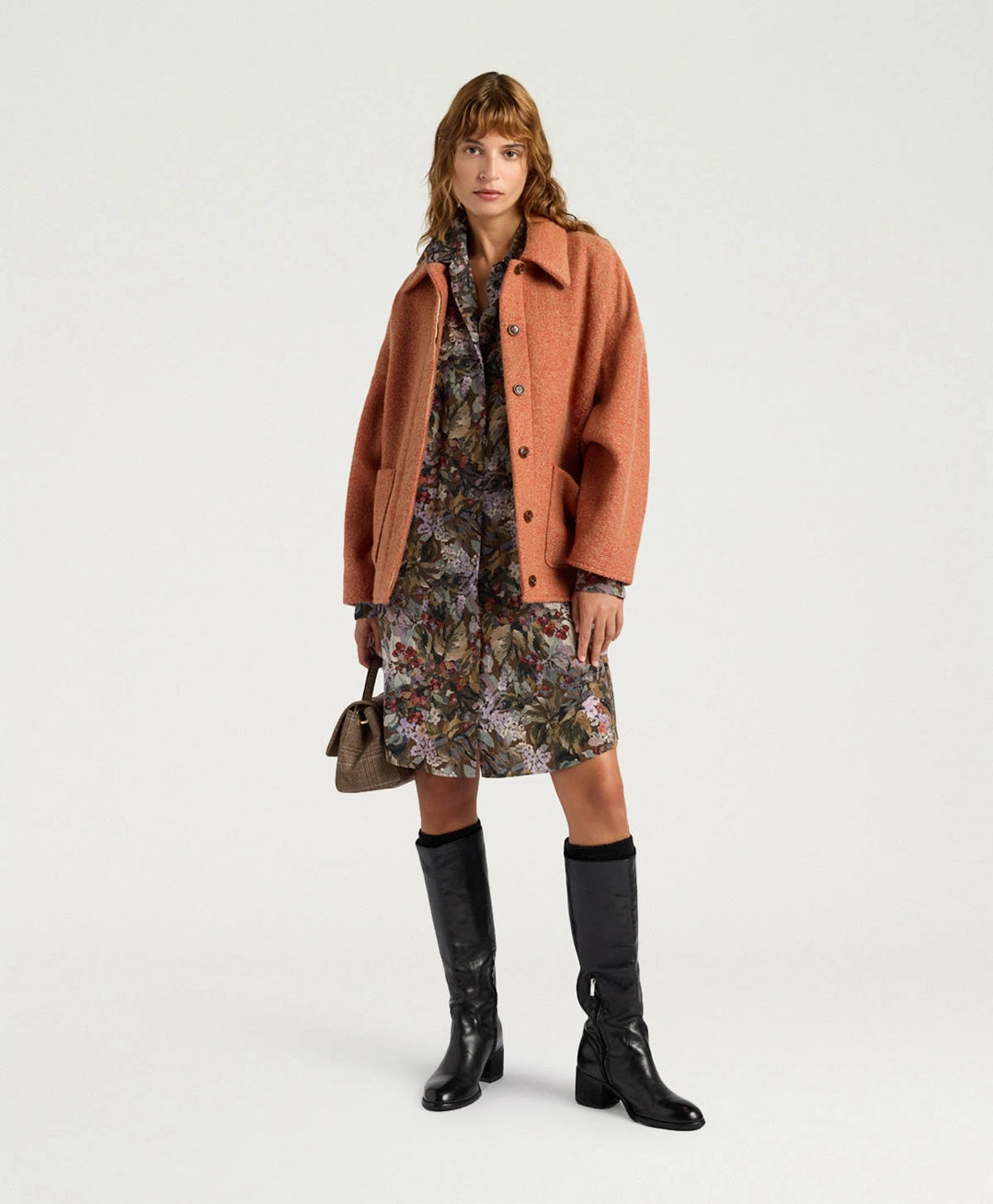 HAMPTON DRESS IN PRINTED CREPE DE CHINE - KHAKI MULTICOLOR