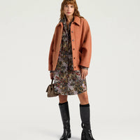 HAMPTON DRESS IN PRINTED CREPE DE CHINE - KHAKI MULTICOLOR