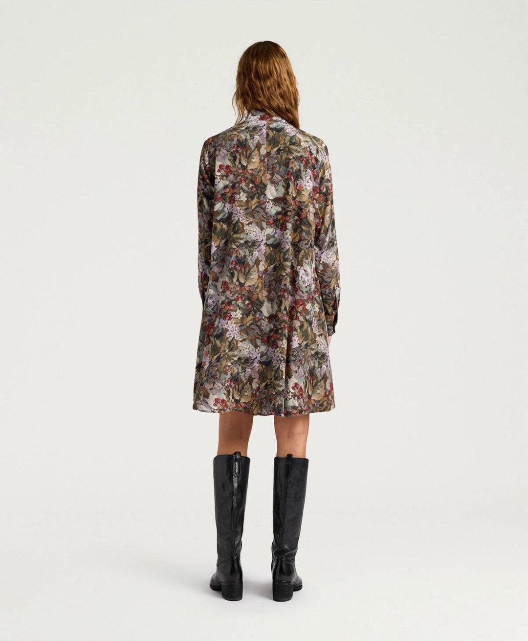 HAMPTON DRESS IN PRINTED CREPE DE CHINE - KHAKI MULTICOLOR
