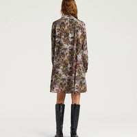 HAMPTON DRESS IN PRINTED CREPE DE CHINE - KHAKI MULTICOLOR