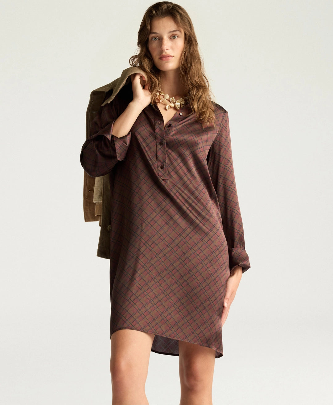 ASTER DRESS IN PRINTED STRETCH SATIN - TOBACCO MULTICOLOR