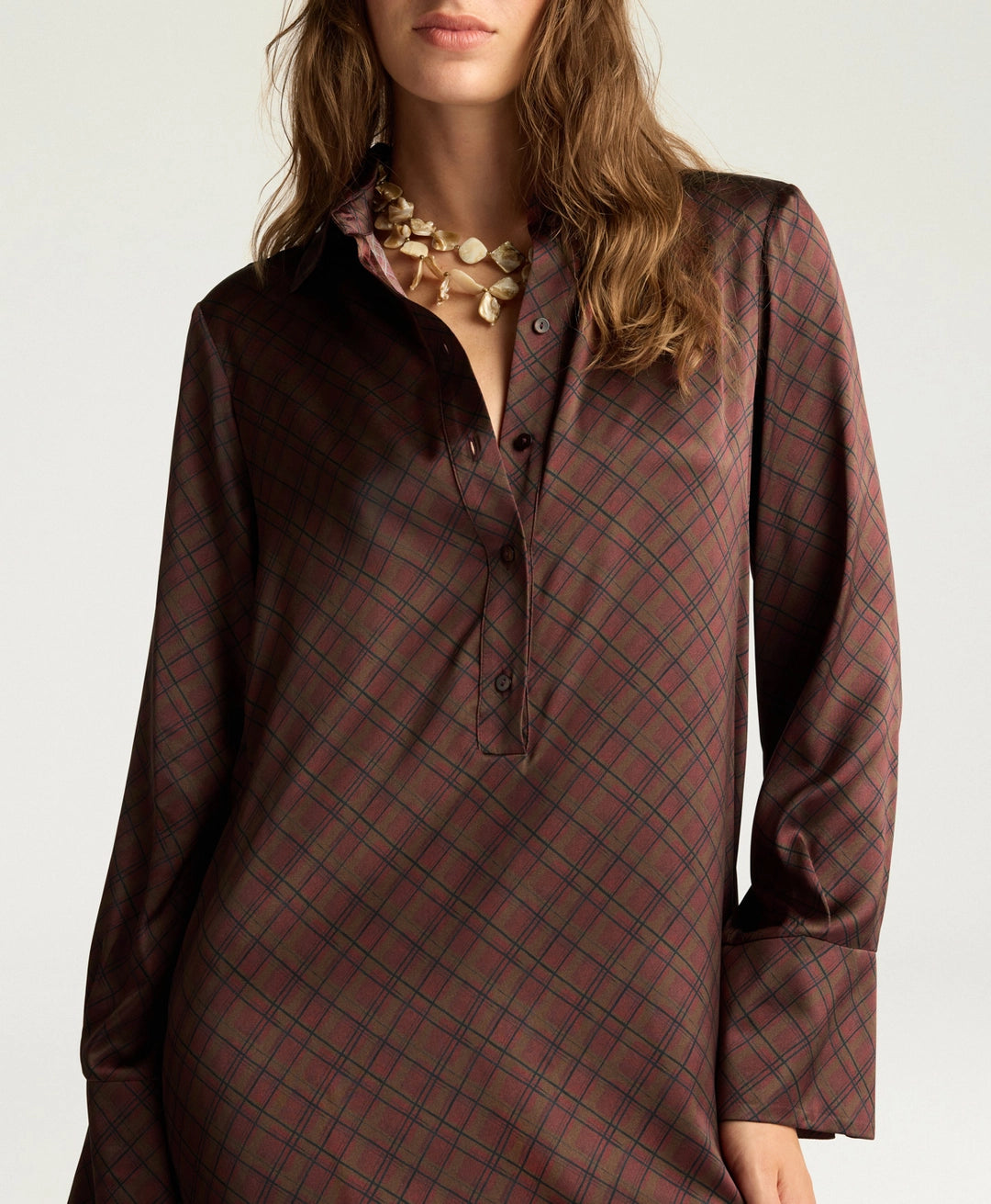 ASTER DRESS IN PRINTED STRETCH SATIN - TOBACCO MULTICOLOR