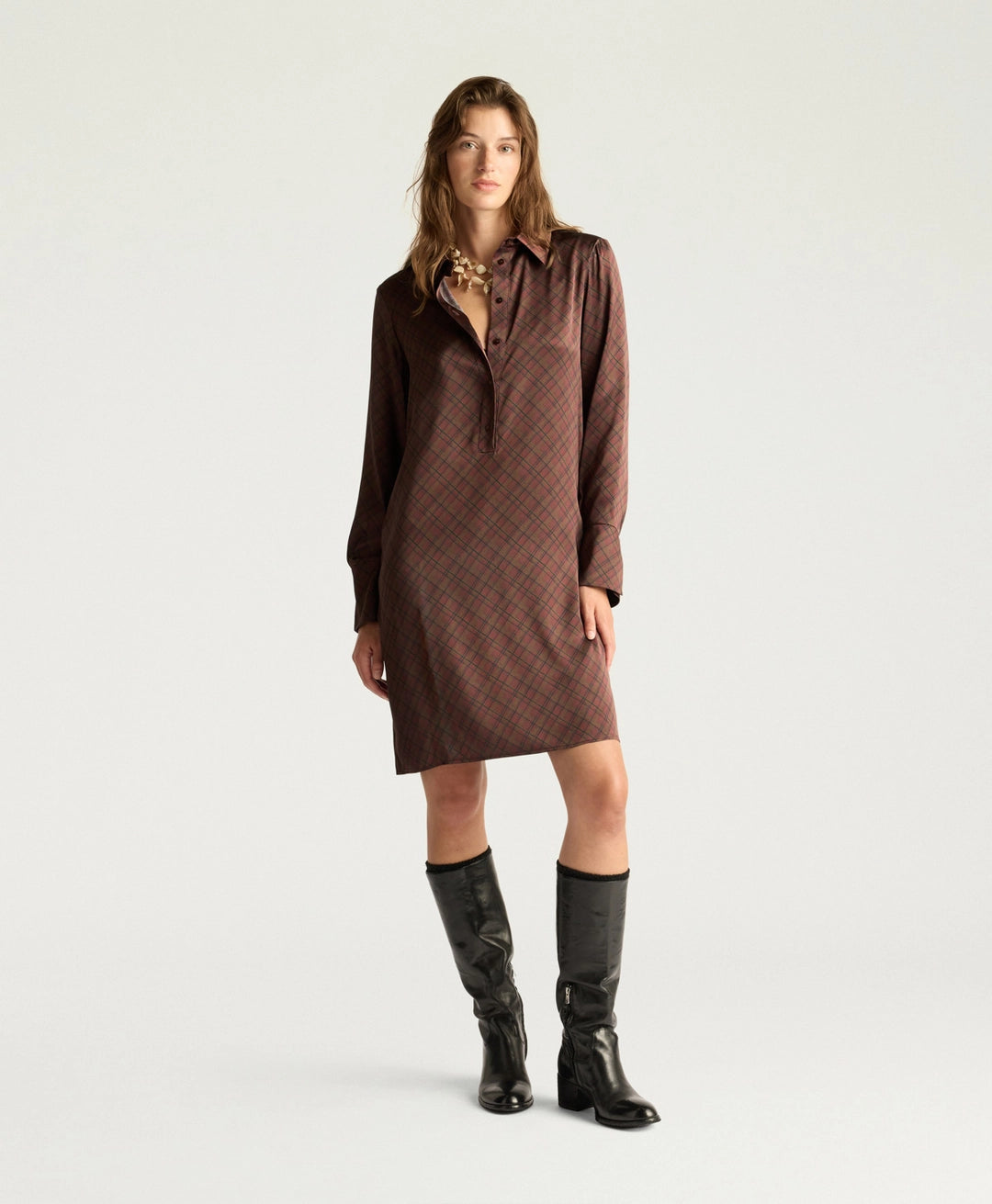 ASTER DRESS IN PRINTED STRETCH SATIN - TOBACCO MULTICOLOR