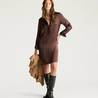 ASTER DRESS IN PRINTED STRETCH SATIN - TOBACCO MULTICOLOR