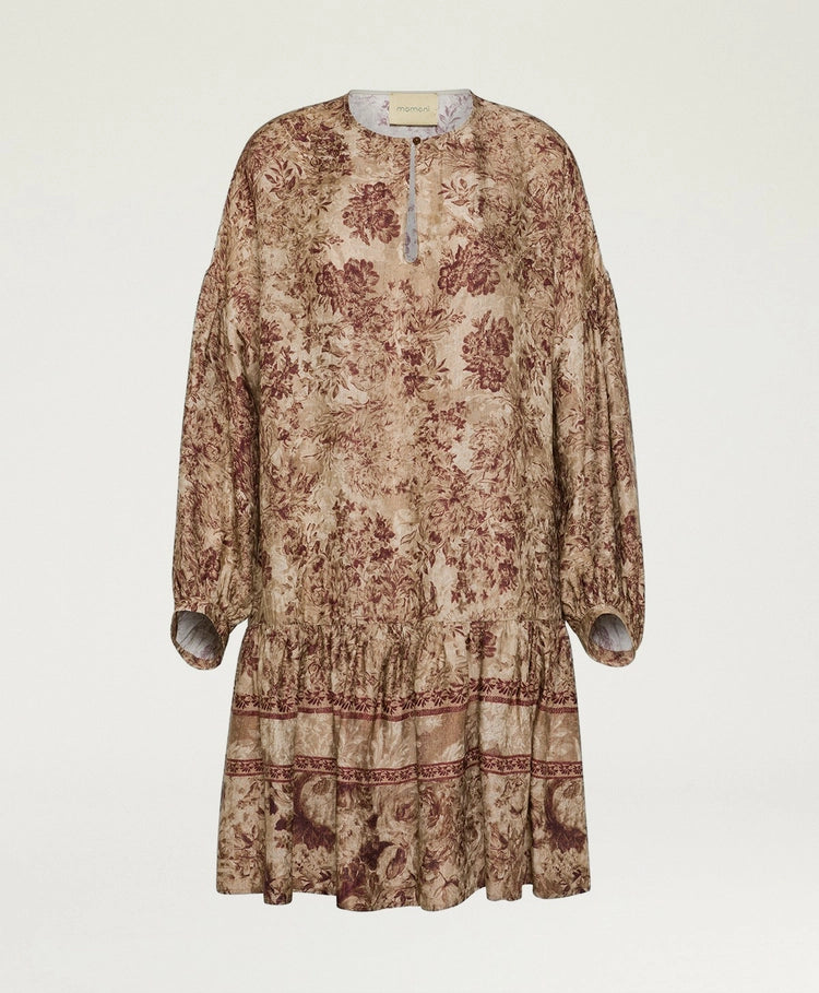 AMBER DRESS IN PRINTED JACQUARD VISCOSE - BURGUNDY MULTICOLOR