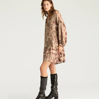AMBER DRESS IN PRINTED JACQUARD VISCOSE - BURGUNDY MULTICOLOR