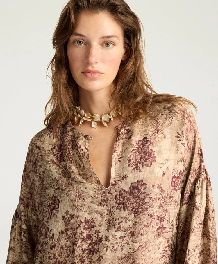 AMBER DRESS IN PRINTED JACQUARD VISCOSE - BURGUNDY MULTICOLOR