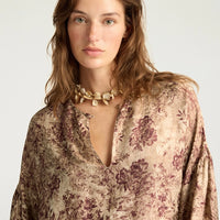 AMBER DRESS IN PRINTED JACQUARD VISCOSE - BURGUNDY MULTICOLOR