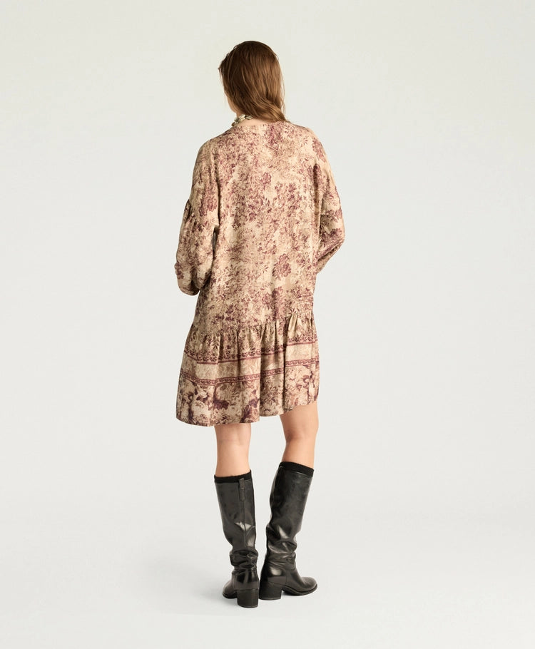 AMBER DRESS IN PRINTED JACQUARD VISCOSE - BURGUNDY MULTICOLOR
