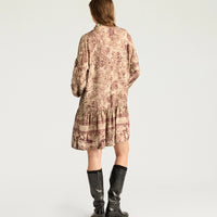 AMBER DRESS IN PRINTED JACQUARD VISCOSE - BURGUNDY MULTICOLOR