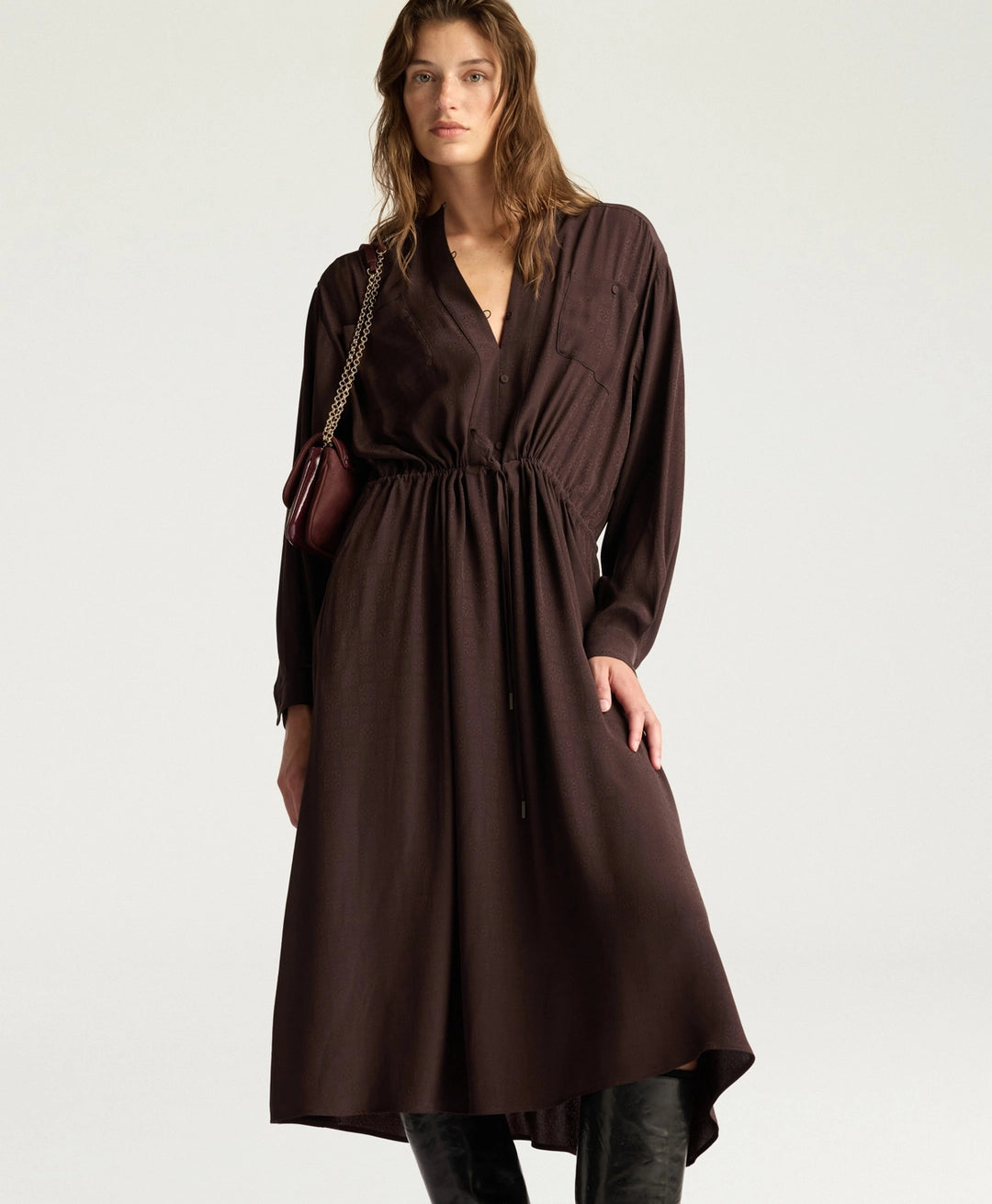 MAUVE DRESS IN ACETATE/SILK JACQUARD - CHOCOLATE