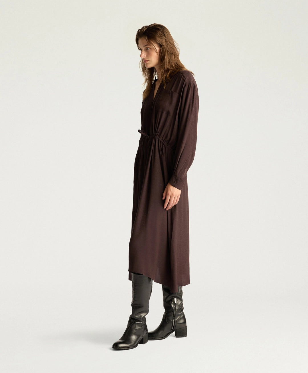 MAUVE DRESS IN ACETATE/SILK JACQUARD - CHOCOLATE