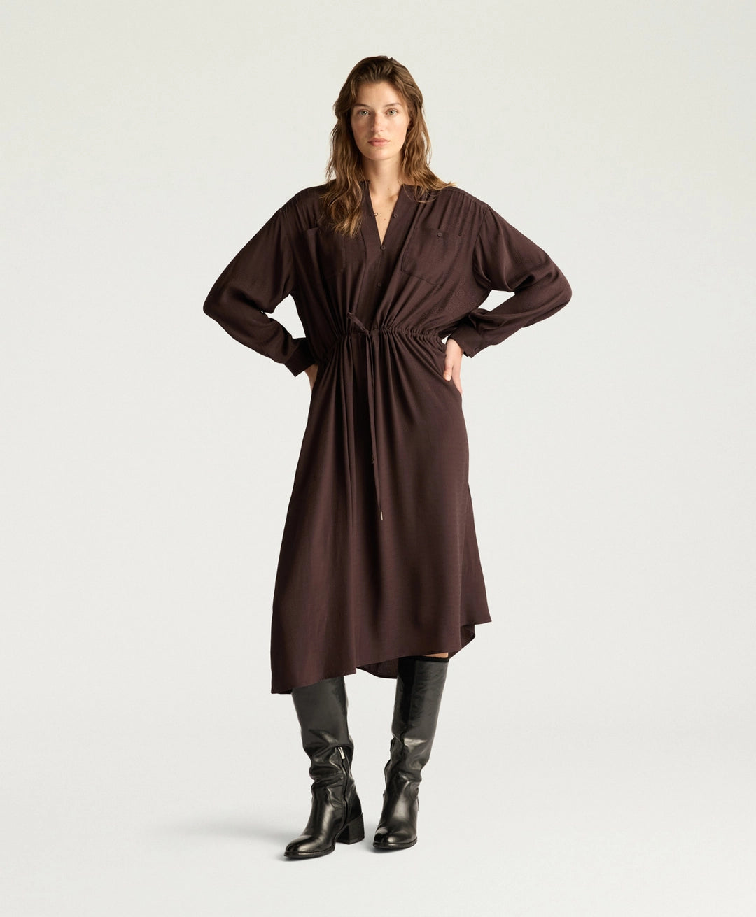 MAUVE DRESS IN ACETATE/SILK JACQUARD - CHOCOLATE