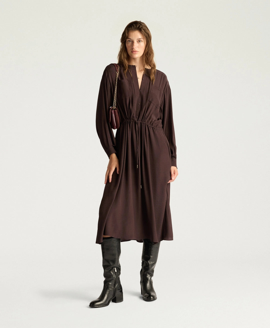 MAUVE DRESS IN ACETATE/SILK JACQUARD - CHOCOLATE