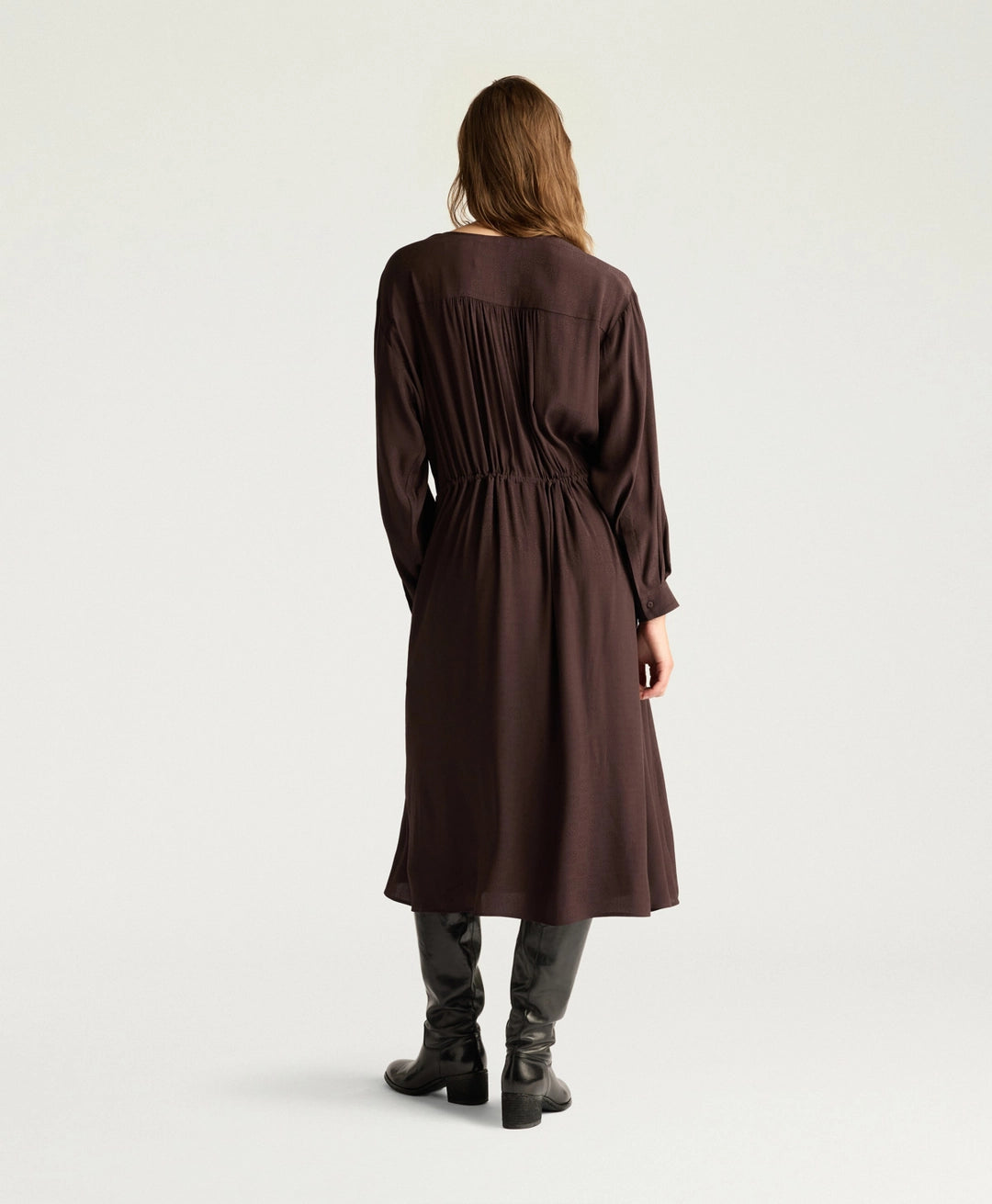 MAUVE DRESS IN ACETATE/SILK JACQUARD - CHOCOLATE