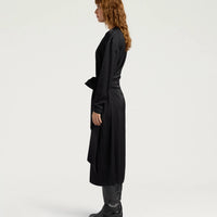 LOTUS DRESS IN STRETCH VISCOSE SATIN - BLACK