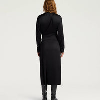 LOTUS DRESS IN STRETCH VISCOSE SATIN - BLACK