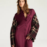 BIRMINGHAM DRESS IN STRETCH VISCOSE SATIN - WINE RED