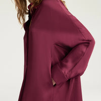 BIRMINGHAM DRESS IN STRETCH VISCOSE SATIN - WINE RED