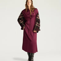BIRMINGHAM DRESS IN STRETCH VISCOSE SATIN - WINE RED