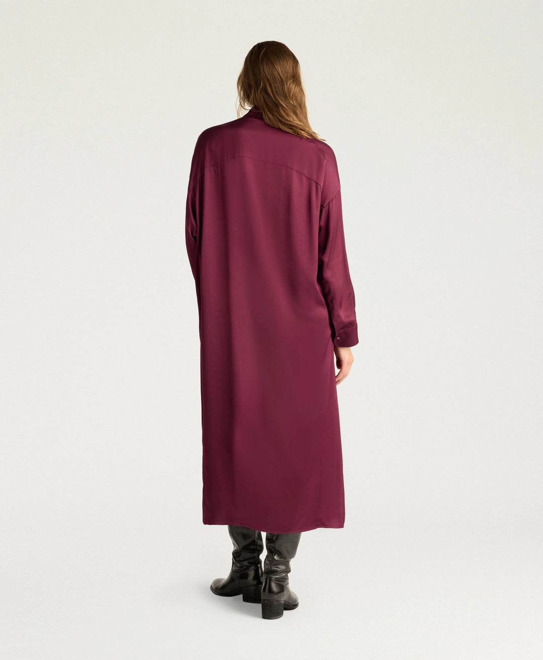 BIRMINGHAM DRESS IN STRETCH VISCOSE SATIN - WINE RED