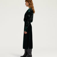 BODIAM DRESS IN EMBROIDERED VELVET - BOTTLE GREEN